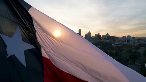 4K Texas Flag Slowly Blows in Breeze at Sunset in Austin Stock Footage 85254515