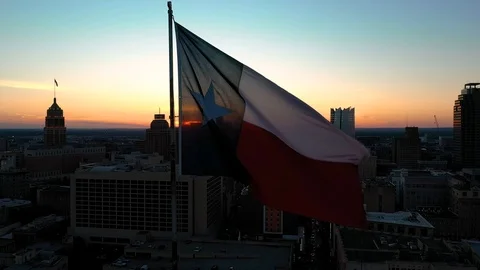 4K Texas Flag Sunset Slow Motion San Antonio Tx Drone Stock Footage 119733381