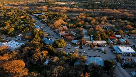 4K Texas Landscape at Sunset Small Town America Drone View Orbit Stock Footage 123312879