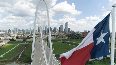 4K Texas State Flag Slow Motion Aerial Dallas Texas Stock Footage 95825224