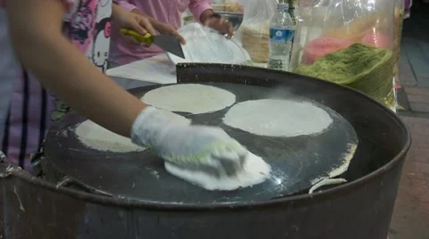 4k, Thai cotton candy pancake. Street food in Thailand. Close up Stock Footage 63503476