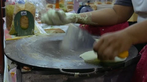 4k, Thai cotton candy pancake. Street food in Thailand. Close up Stock Footage 63503742