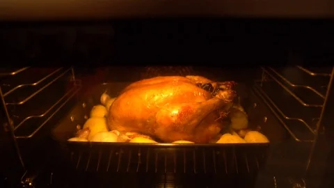 4K Thanksgiving Day Preparing tipical delicious Turkey Cooking In Oven-Dan Stock Footage 73930647