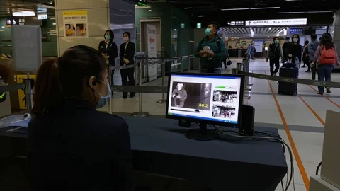 4K, Thermographic image. Thermal scanning in train station. Corona virus.-Dan Stock Footage 126723594