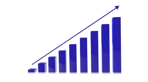 4k Three Dimensional Growing Business Bar Chart Animation, Blue Color Stock Footage 54612427