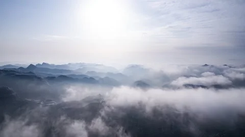 4K Three Gorges Layered Peaks Sea of Clouds Time Lapse Stock Footage 347777516