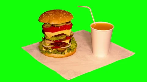 4k – Three-level hamburger and juice on tablecloth Stock Footage 57659543