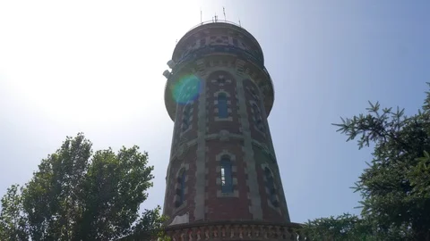 4K Tibidabo Barcelona comms tower low backlight full whole Stock Footage 115525697