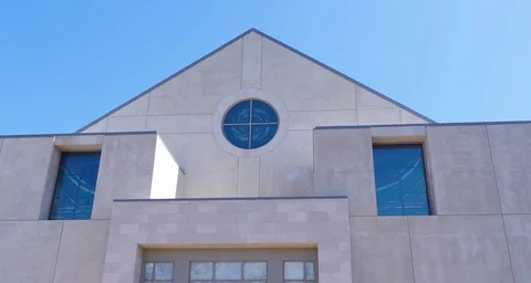 4k tilt down Our Lady Queen of Angels Catholic, Christian Church in Newport Stock Footage 92512502