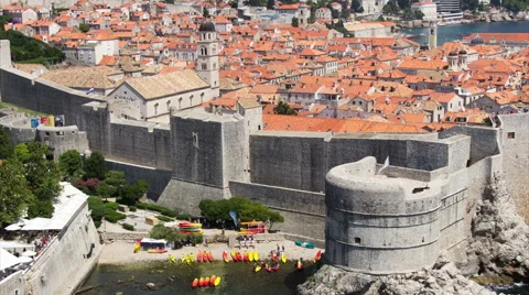 4K+ Tilt Down Timelapse of Sea Kayaks near Pile Gate, Dubrovnik Stock Footage 68194585