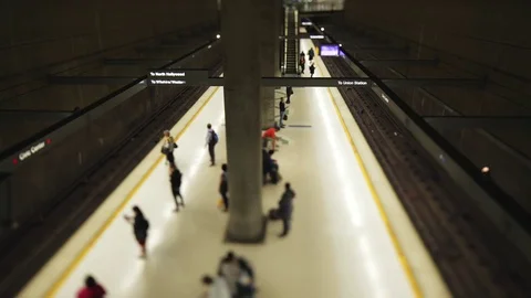 4K Tilt-Shift Timelapse Los Angeles Civic Center Metro Subway Station Video stock 78042594