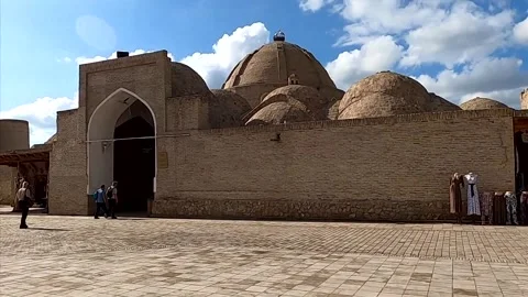 4K tilt up shot of ancient bazaar and architecture in Uzbekistan Stock Footage 335834297
