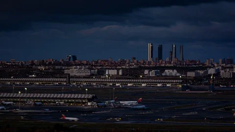 4K Time lapse about sunrise at the airport Adolfo Suarez Madrid Barajas Stock Footage 129842832