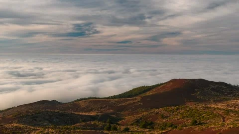 4K Time Lapse Above the Clouds — Moving Sea of Clouds over Tenerife Mountains Stock Footage 319958343