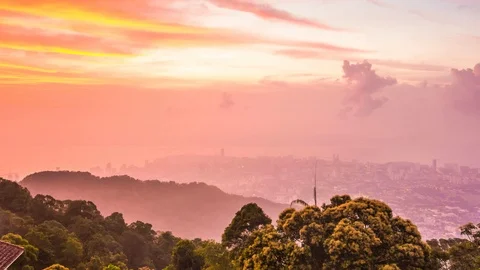 4K Time lapse above George Town city from Penang Hill Stock Footage 106767881