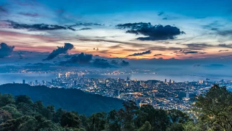 4K Time lapse above George Town city from Penang Hill, Malaysia Stock Footage 232925387