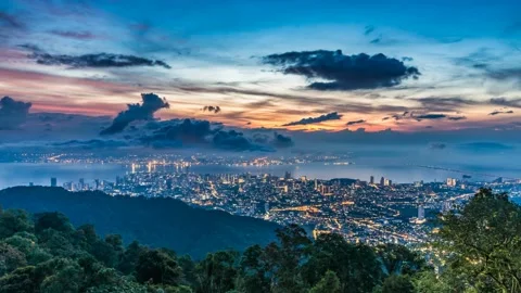 4K Time lapse above George Town city from Penang Hill, Malaysia Stock Footage 232925424