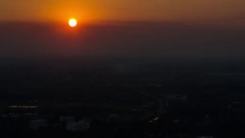 4k Time Lapse Aerial view of dramatic sunset or sunrise and blue sky Stock Footage 74141129
