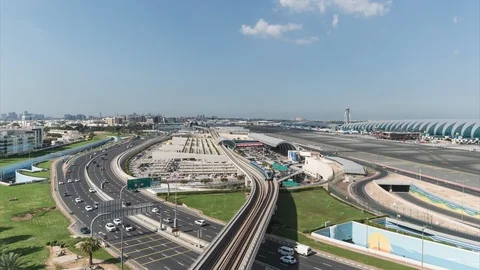 4K Time lapse - Aerial view of airport terminal in Dubai International Airport. Stock Footage 124206811