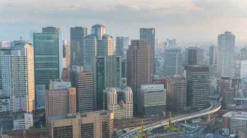 4K Time lapse of Aerial view of traffic on highway road in Osaka, Japan Stock Footage 126310709