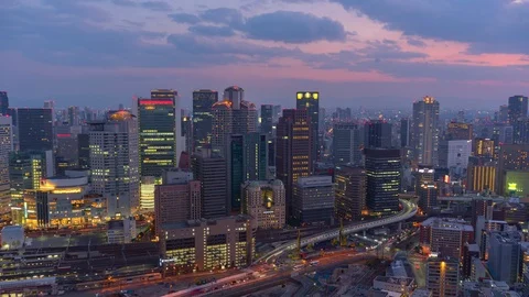 4K Time lapse of Aerial view of traffic on highway road in Osaka, Japan Stock Footage 126315099