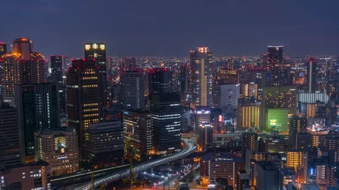 4K Time lapse of Aerial view of traffic on highway road in Osaka, Japan Stock Footage 126315610
