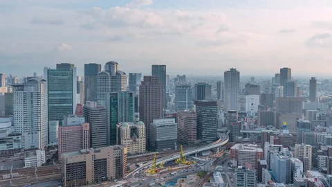 4K Time lapse of Aerial view of traffic on highway road in Osaka, Japan Stock Footage 126316404