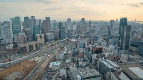 4K Time lapse of Aerial view of traffic on highway road in Osaka, Japan Stock Footage 126319326