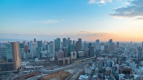4K Time lapse of Aerial view of traffic on highway road in Osaka, Japan Stock Footage 126376946