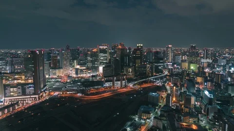 4K Time lapse of Aerial view of traffic on highway road in Osaka, Japan Stock Footage 126387175