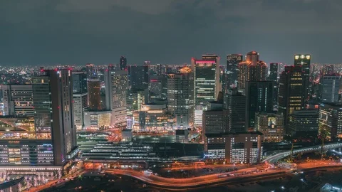 4K Time lapse of Aerial view of traffic on highway road in Osaka, Japan Stock Footage 126389689