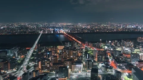 4K Time lapse of Aerial view of traffic on highway road in Osaka, Japan Stock Footage 126390970