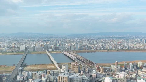 4K Time lapse of Aerial view of traffic on highway road in Osaka, Japan Stock Footage 126393003