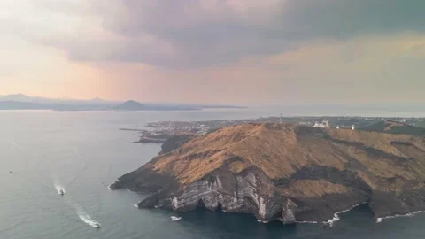 4K Time-lapse Aerial View of Udo Island, Jeju Volcanic Island Stock Footage 146109061