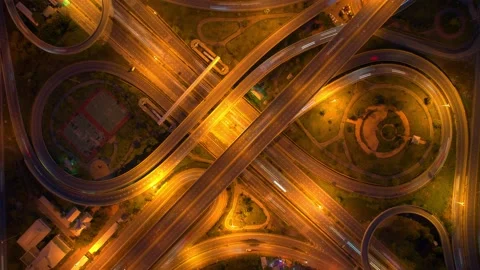 4K : Time lapse Aerial view and top view of traffic on city. Expressway with car Stock Footage 170931890
