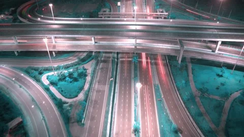 4K : Time lapse Aerial view and top view of traffic on city. Expressway with car Stock Footage 170932533