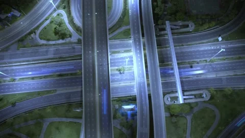 4K : Time lapse Aerial view and top view of traffic on city. Expressway with car Stock Footage 170996692