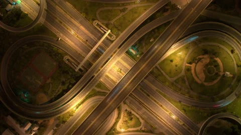 4K : Time lapse Aerial view and top view of traffic on city. Expressway with car Stock Footage 171059328