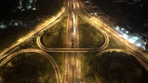 4K : Time lapse Aerial view and top view of traffic on city. Expressway with car Stock Footage 171553683