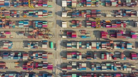 4K time lapse aerial view shot Commercial port harbor export import goods Stock-Footage 336270038