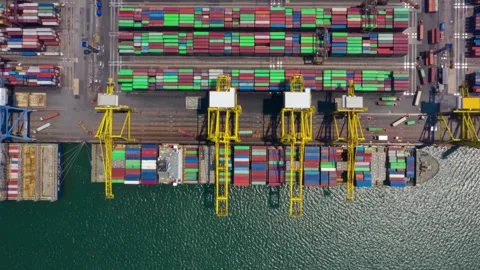 4K time lapse aerial view shot Commercial port harbor export import goods Stock-Footage 336270100