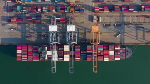4K time lapse aerial view shot of Commercial port export import goods top view Stock-Footage 336270110