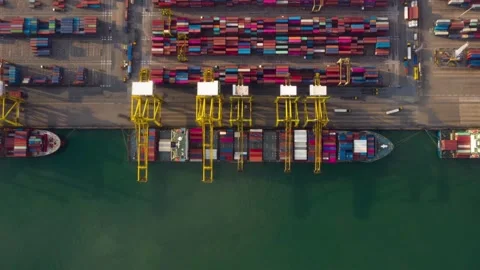 4K time lapse aerial view shot of Commercial port export import goods top view Stock-Footage 336270145