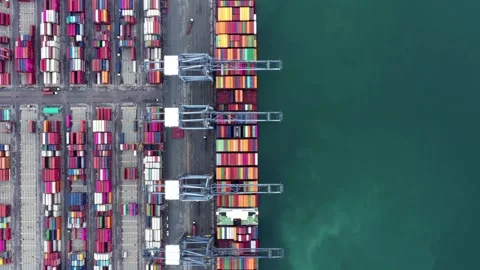 4K time lapse aerial view shot of Commercial port export import goods top view Stock-Footage 336270165