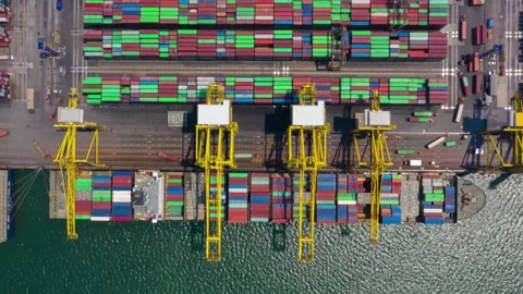 4K time lapse aerial view shot of Commercial port export import goods top view Stock-Footage 336270184