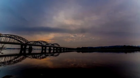 4K Time lapse after sunset bridge over river Stock Footage 72158261