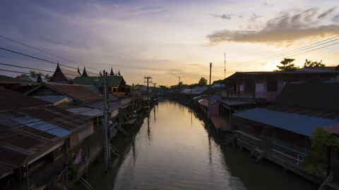 4K time-lapse of Amphawa floating market at sunset Stock Footage 145145398