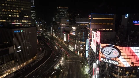 4K Time-lapse and bird view of the Ginza street at night Stock Footage 101355793