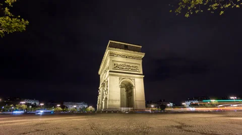 4K Time Lapse of Arc de Triomphe at night, Paris Stock Footage 52628664