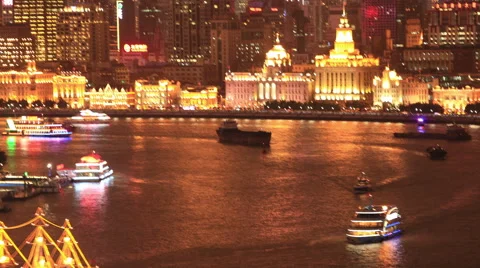 4k time lapse: Areal view of beautiful Bund  night,Shanghai Stock Footage 66544769